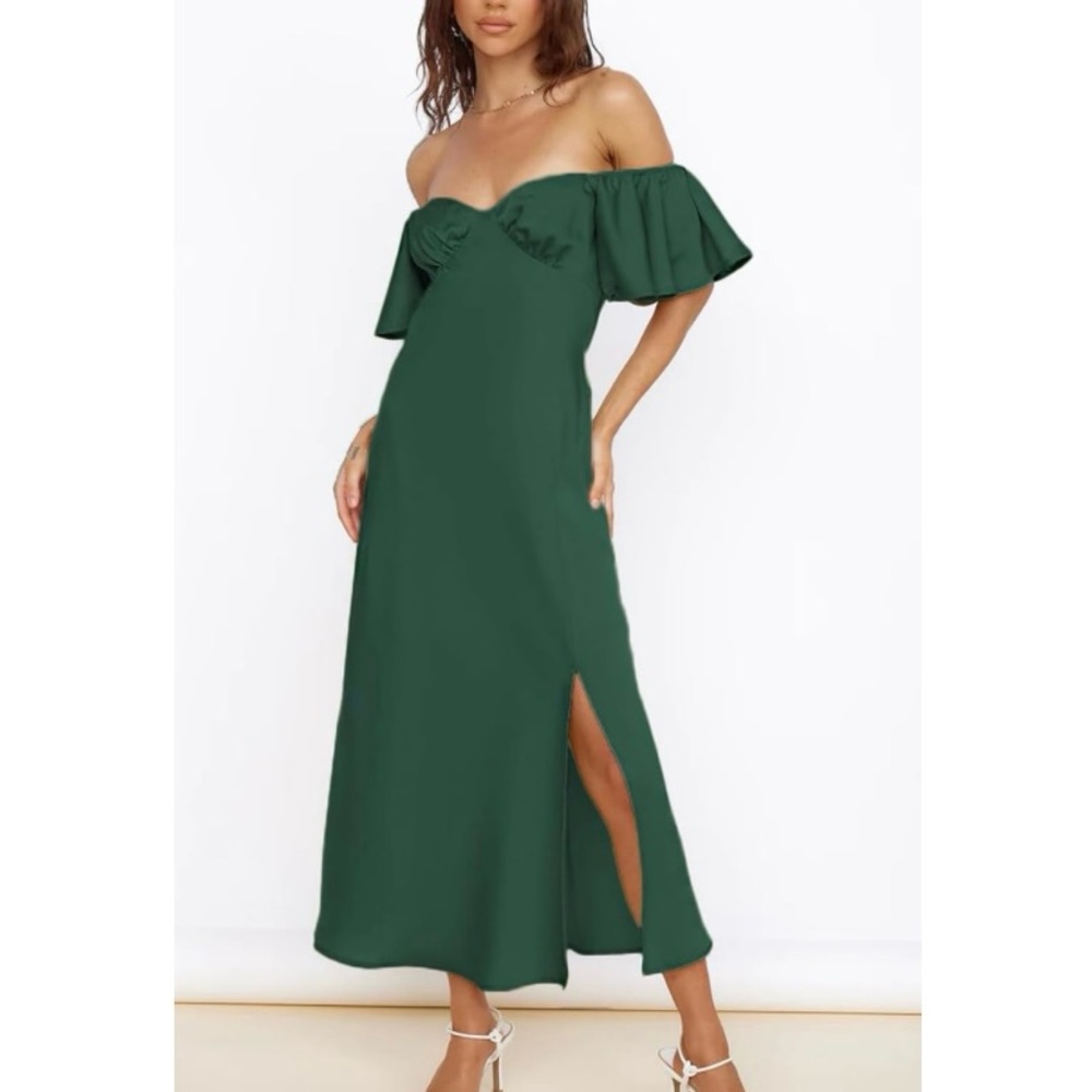 New Small Summer Women's Satin Off Shoulder Formal Dress Wedding Guest Elegant